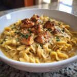 A creamy, filling dish with tender chicken and delicate orzo.