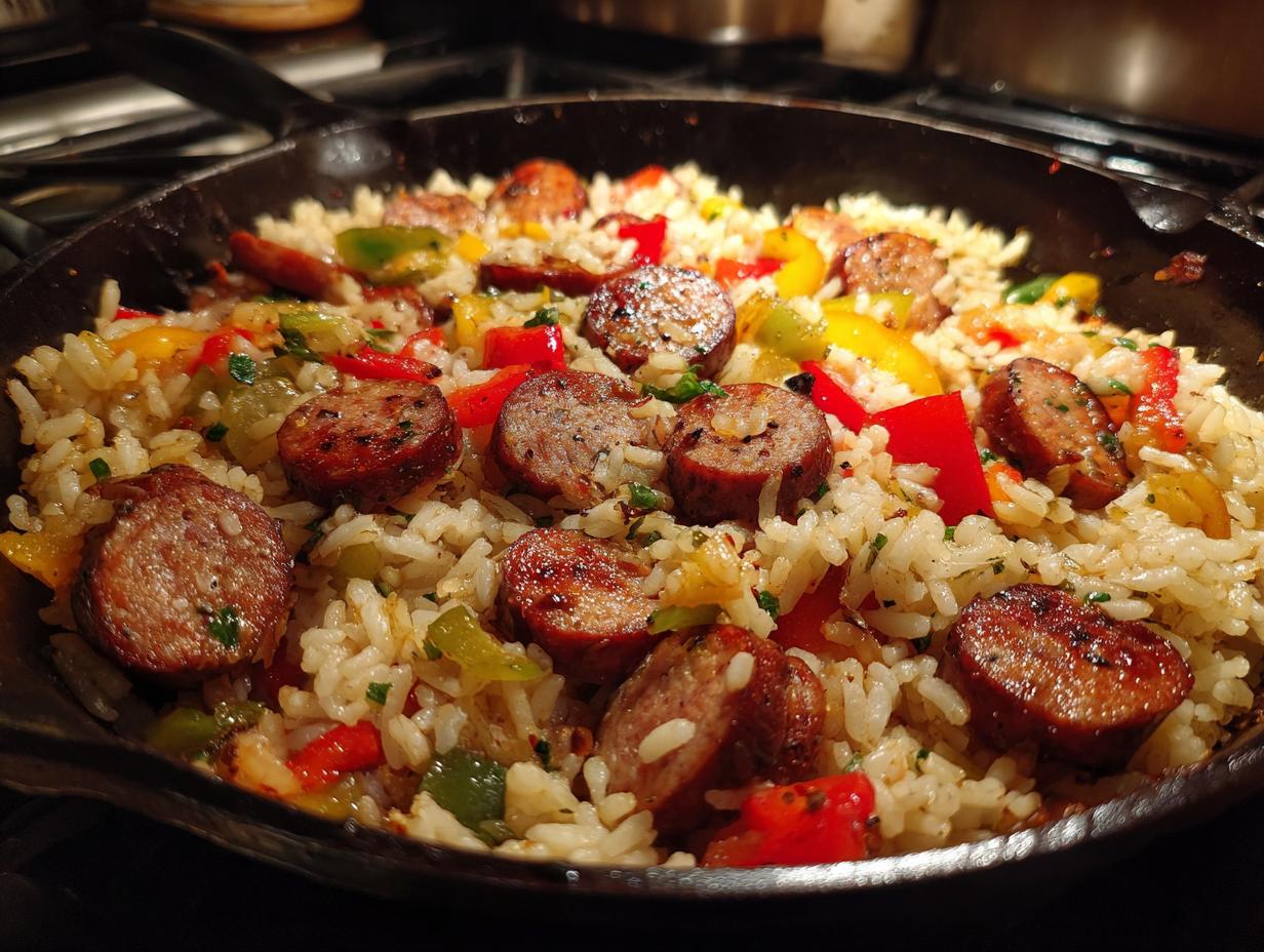 Cajun Sausage and Rice Skillet (OnePan Dinner in 30 minutes!)