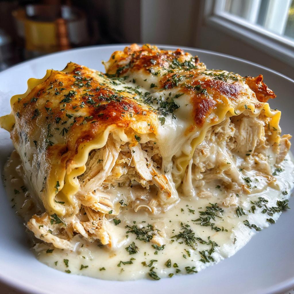 Cheesy Chicken Alfredo Lasagna Rolls Recipe