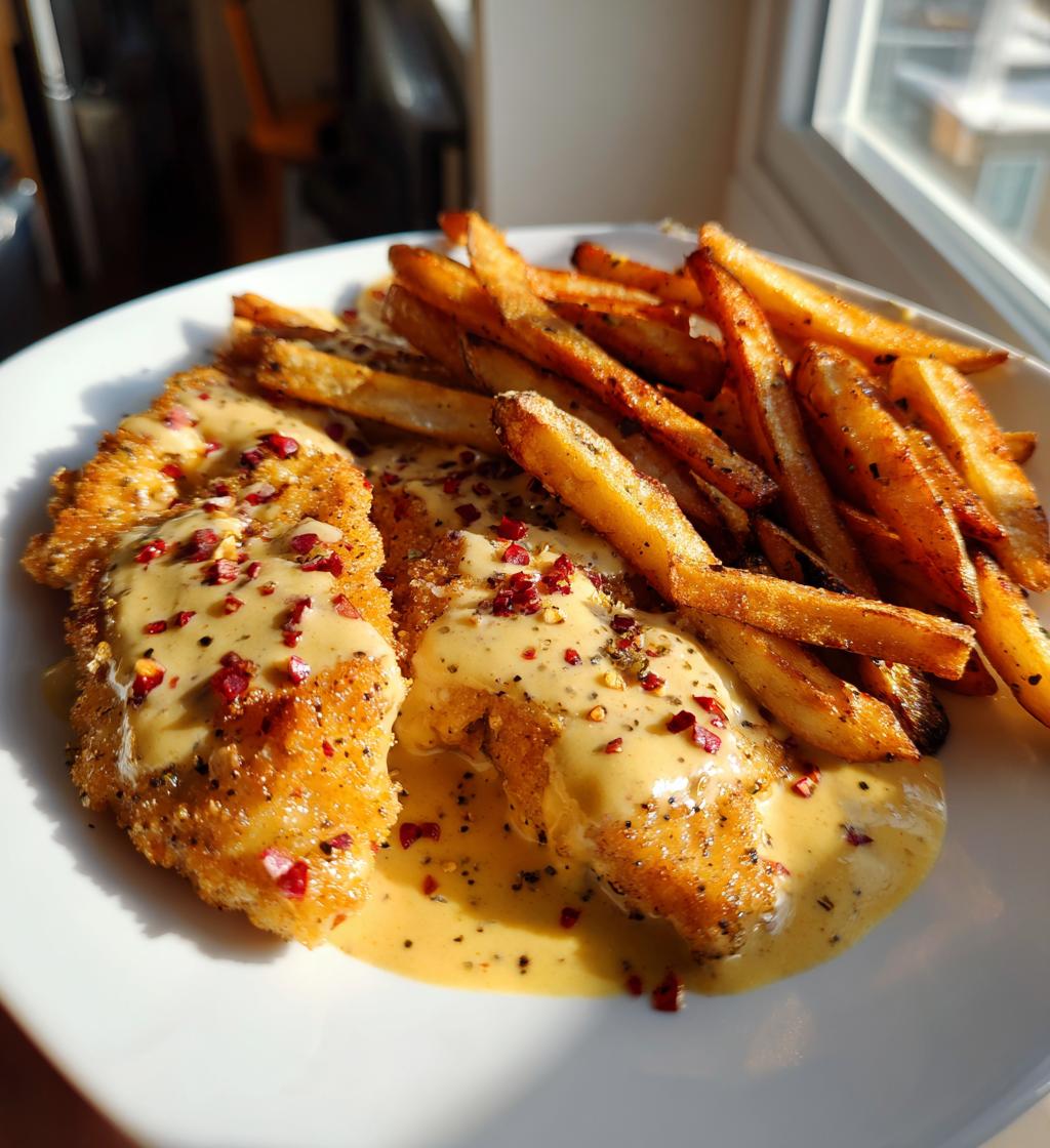 Chicken Fillet in Spicy, Creamy Garlic-Parmesan Sauce with Fries - detail 1