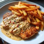 Chicken Fillet in Spicy, Creamy Garlic-Parmesan Sauce with Fries
