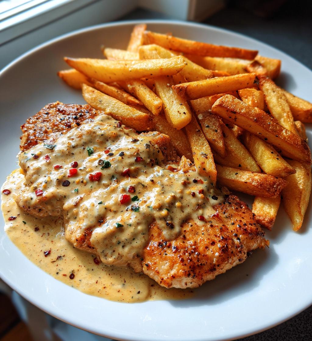 Chicken Fillet in Spicy, Creamy Garlic-Parmesan Sauce with Fries