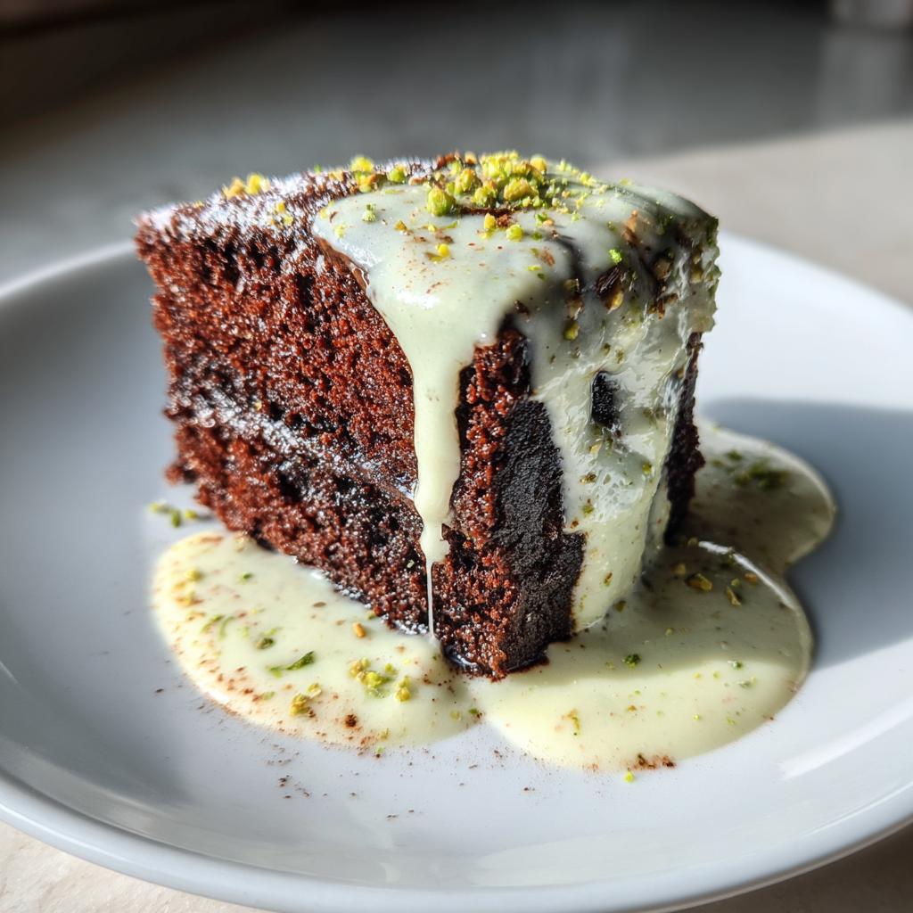 Chocolate Cake with Pistachio and Garlic Cream Sauce (A Delicious Gourmet Dish) - detail 1