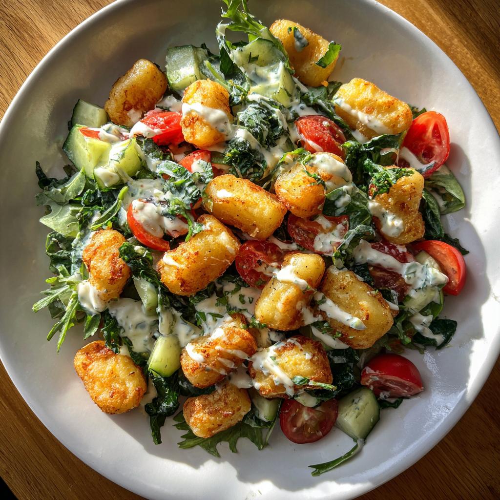 Crispy Gnocchi Salad with Yogurt Dressing