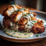 Crispy Parmesan Chicken with a Dreamy Garlic Cream Sauce!