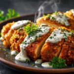 Crispy Parmesan Chicken with a Dreamy Garlic Cream Sauce!