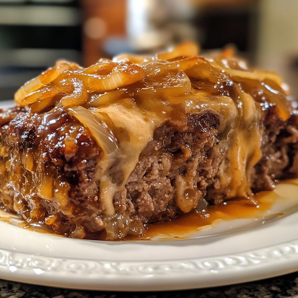 Crockpot French Onion Meatloaf with Melted Swiss Cheese