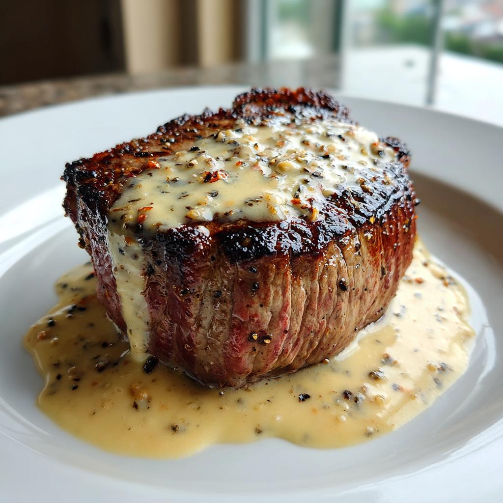 Filet Mignon with Creamy Mustard Sauce and Parmesan Cheese