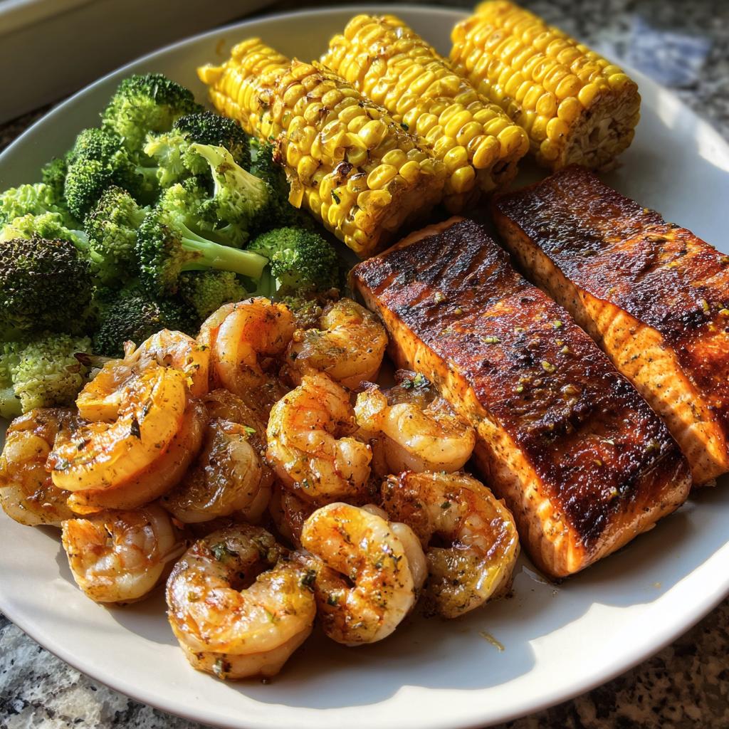Garlic Butter Salmon & Shrimp with Broccoli & Corn - detail 1