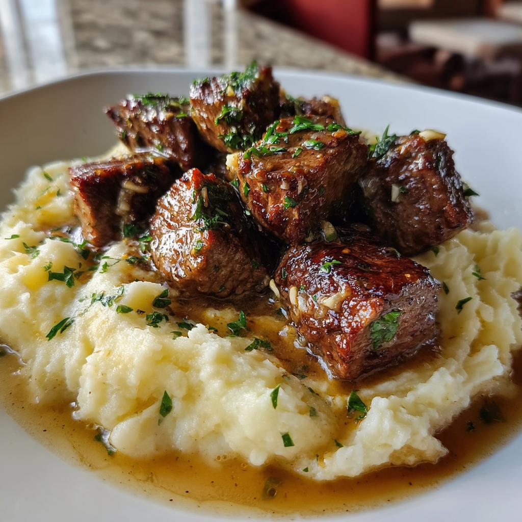 Garlic Butter Steak Bites and Mash