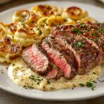 Garlic Butter Steak with Cheesy Alfredo Tortellini