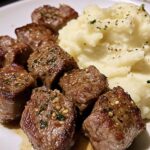 Garlic Parmesan Steak Bites with Mashed Potatoes