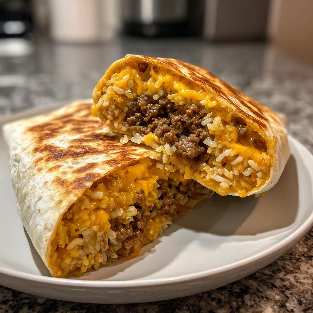Gegrillte Cheeseburger-Burritos mit Reis und Käse - detail 1
