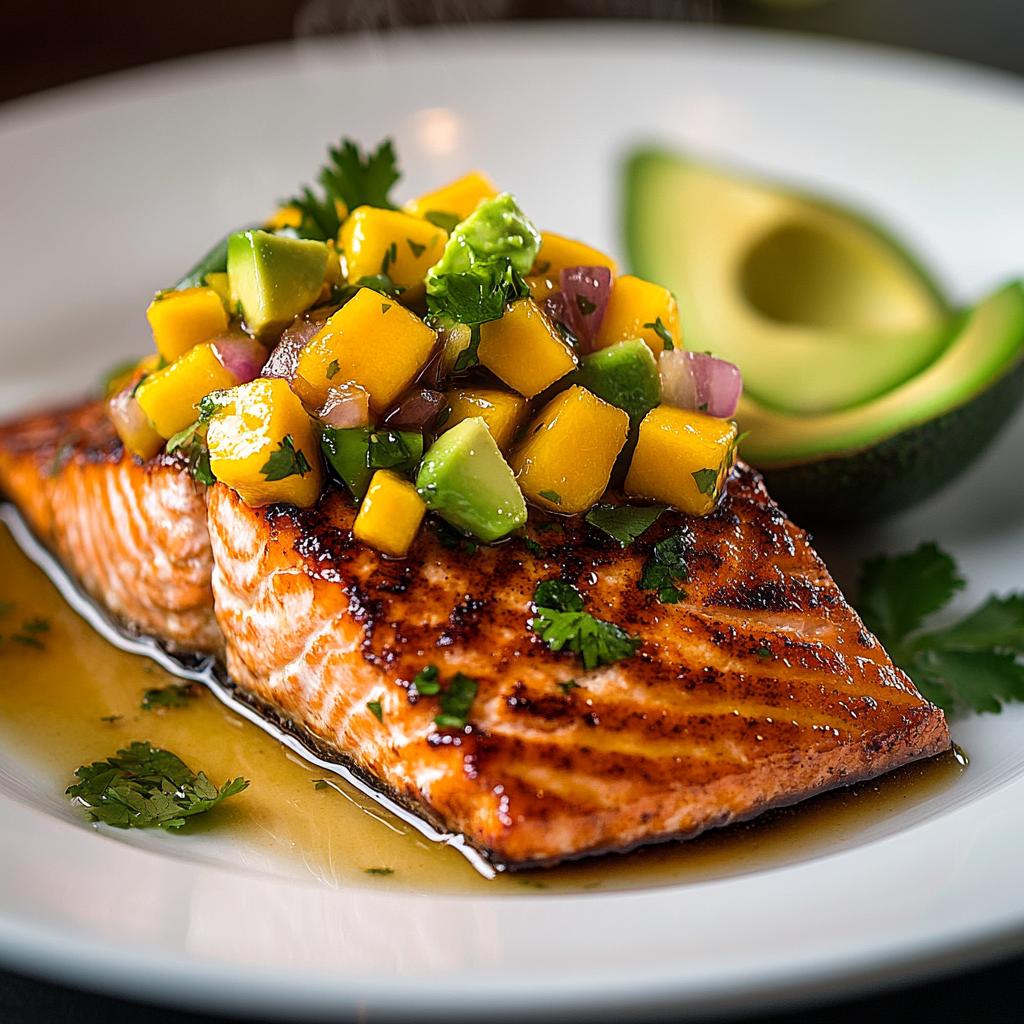 Honey-Glazed Salmon with Mango and Avocado Salsa