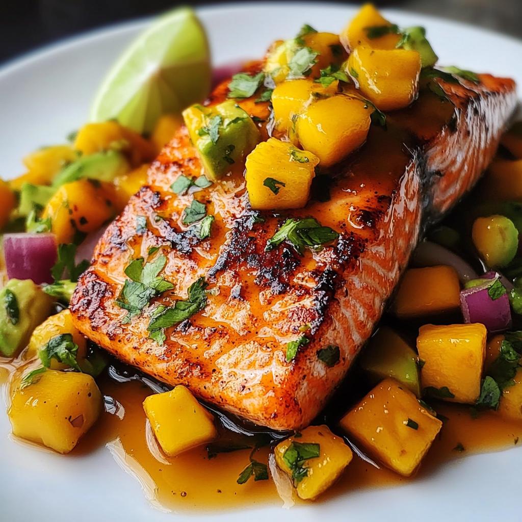 Honig-Glasiertes Lachsfilet mit Mango-Avocado-Salsa - detail 1
