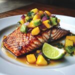 Honig-Glasiertes Lachsfilet mit Mango-Avocado-Salsa