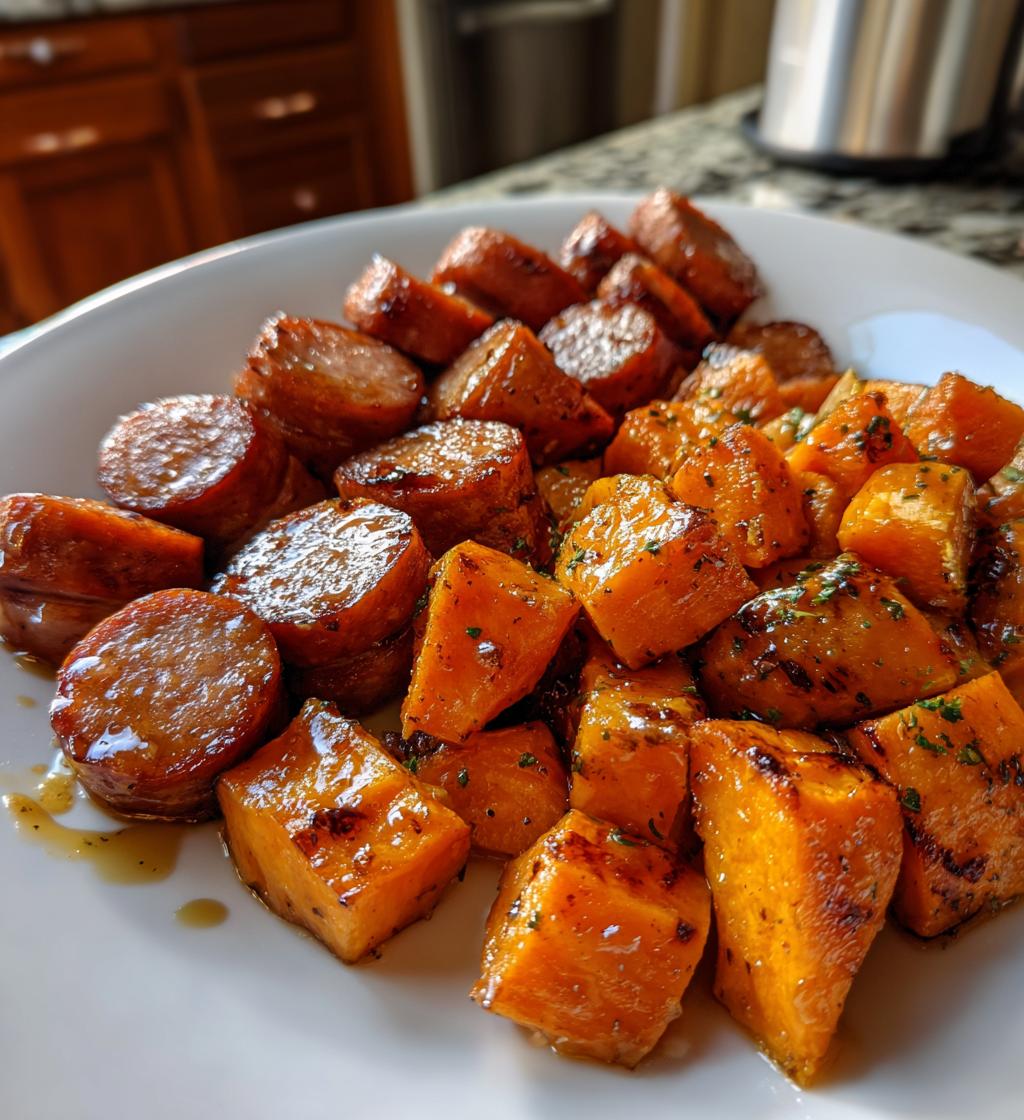 Sausage and Sweet Potatoes with Honey Garlic Sauce