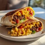 Beef Burger Wrap with Macaroni and Cheese