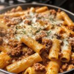 Cheesy Beef and Italian Sausage Rigatoni in Garlic Butter Sauce
