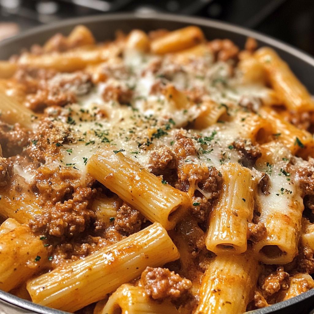 Cheesy Beef and Italian Sausage Rigatoni in Garlic Butter Sauce
