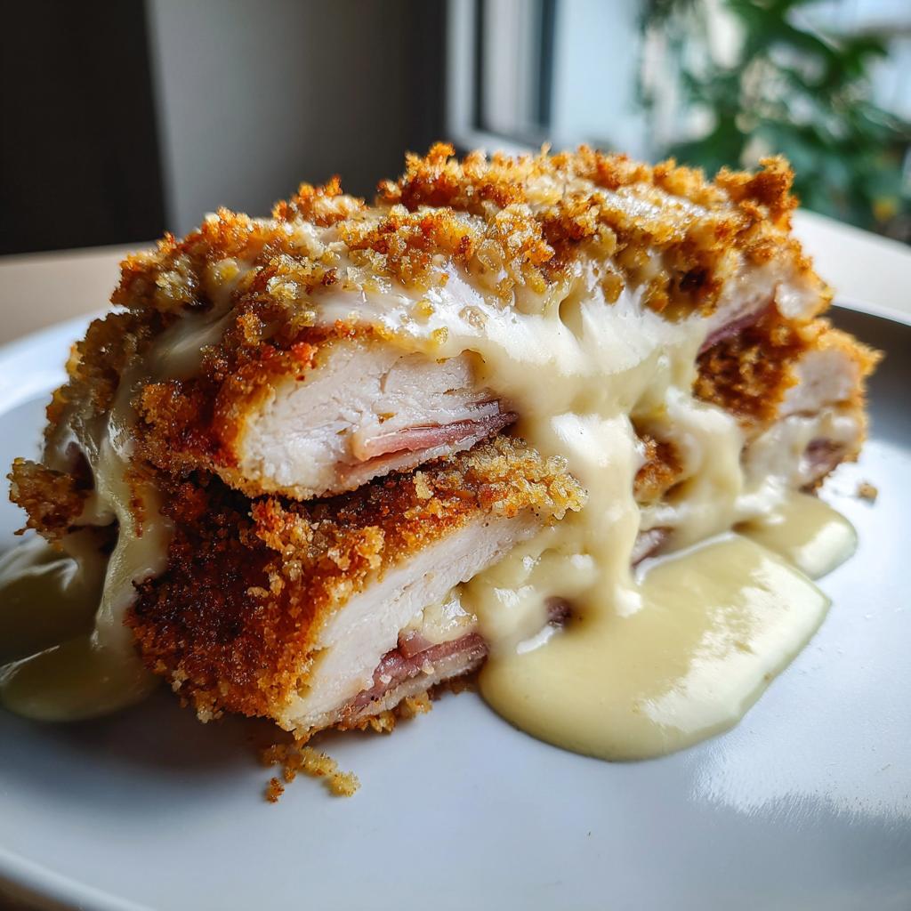 Chicken Cordon Bleu with Swiss cheese sauce