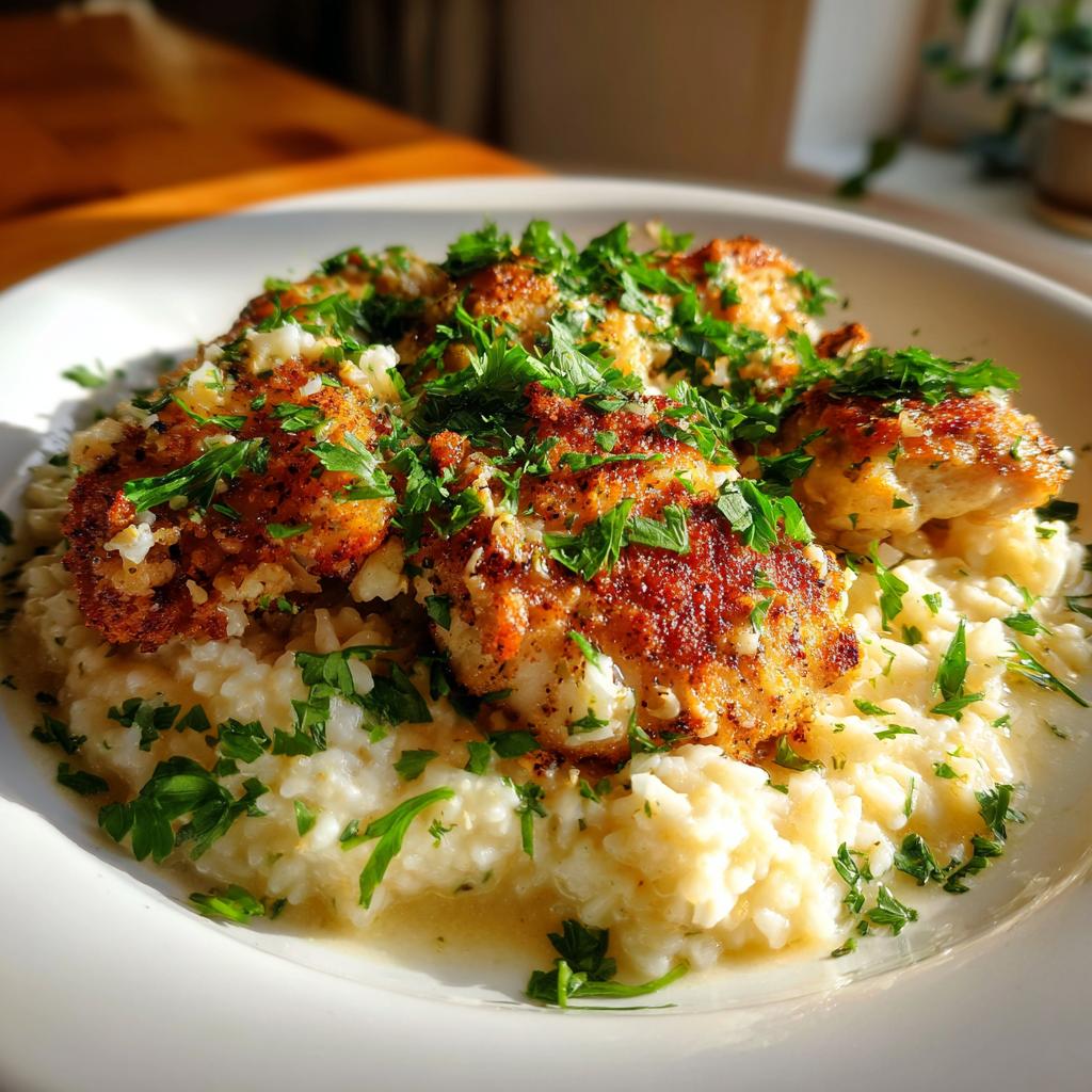 Chicken Scampi with Creamy Garlic Parmesan Rice