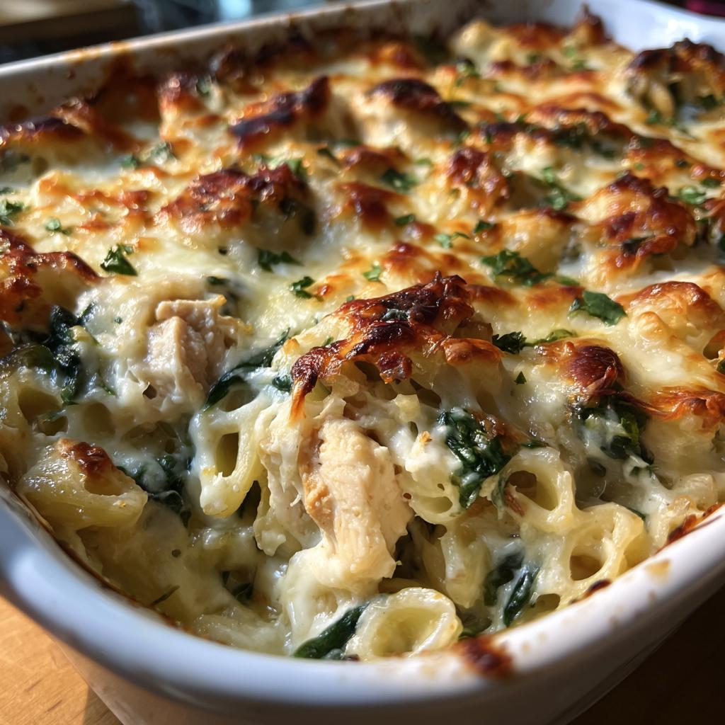 Chicken, Spinach, and Cheese Pasta Bake