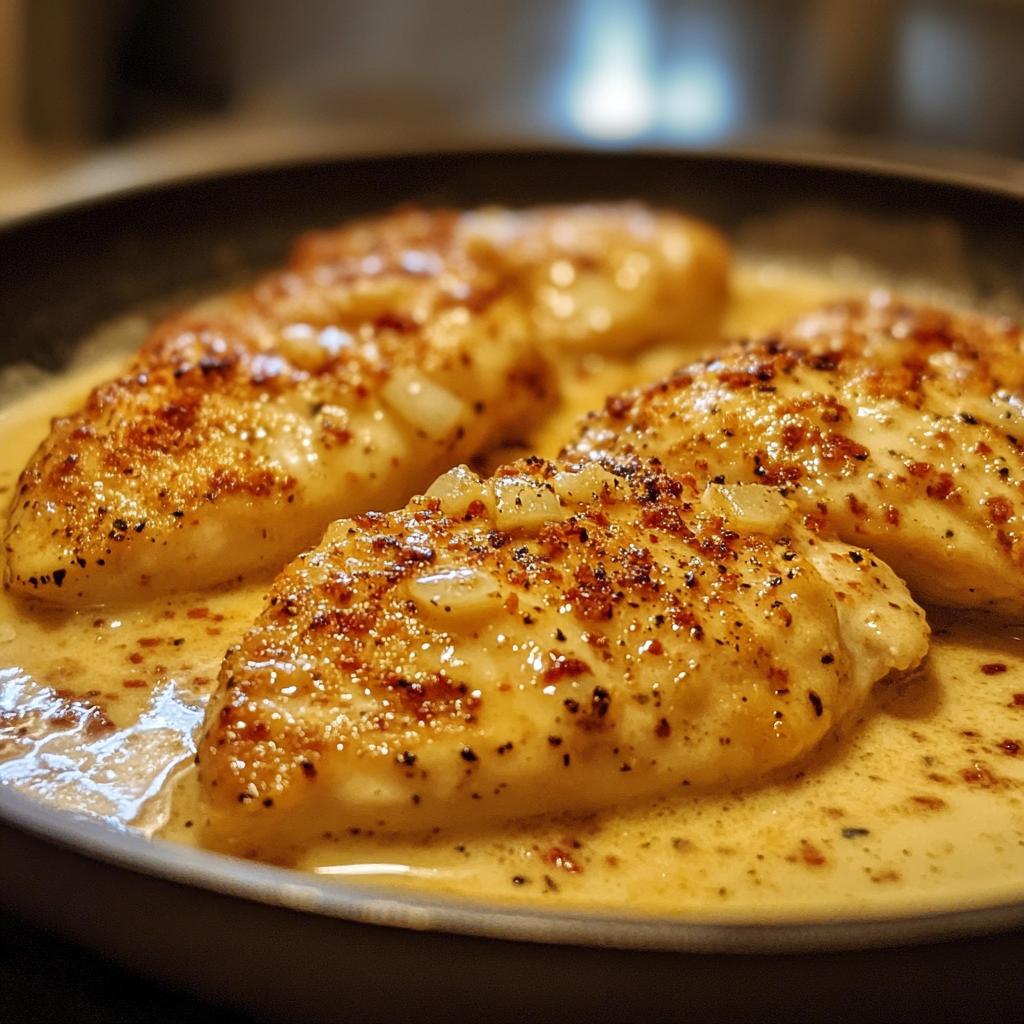 Chicken fillet in a spicy, creamy garlic parmesan sauce