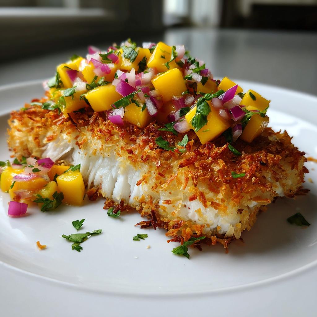 Coconut Crusted Fish with Mango Salsa is a must-try simple, healthy recipe