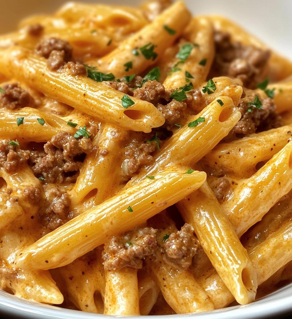 Creamy Cajun Beef Alfredo Velveeta Penne Pasta Recipe - detail 1