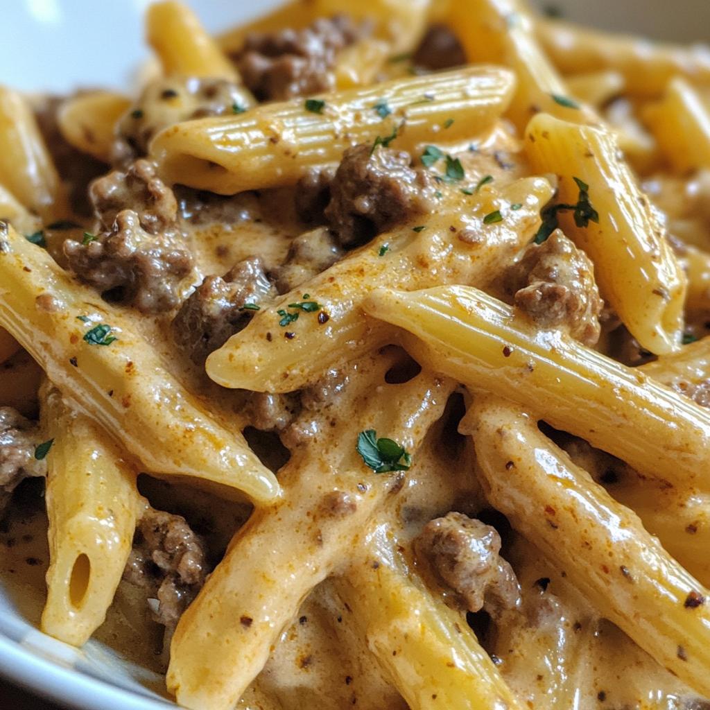 Creamy Cajun Beef Alfredo Velveeta Penne Pasta Recipe