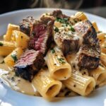 Creamy Cheese Rigatoni with Garlic Butter Steak