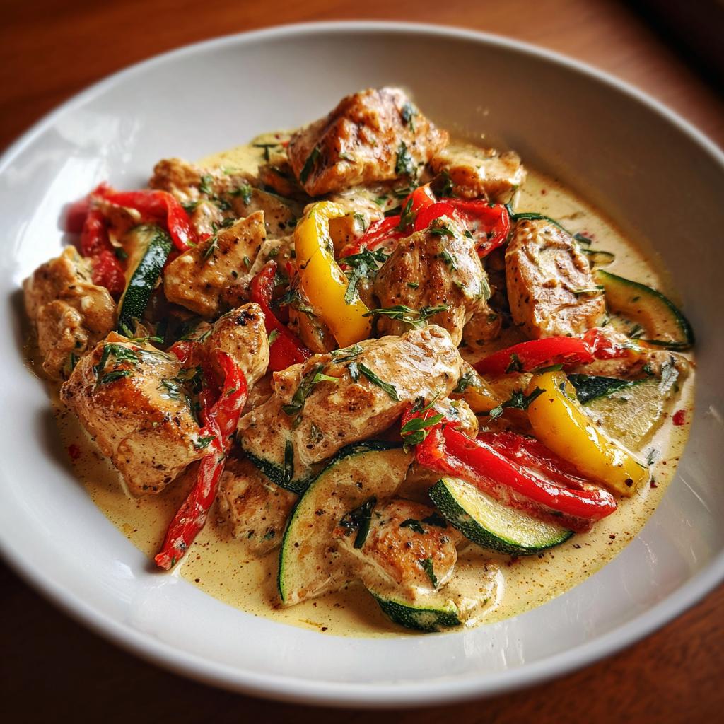 Creamy Chicken with Bell Peppers and Zucchini