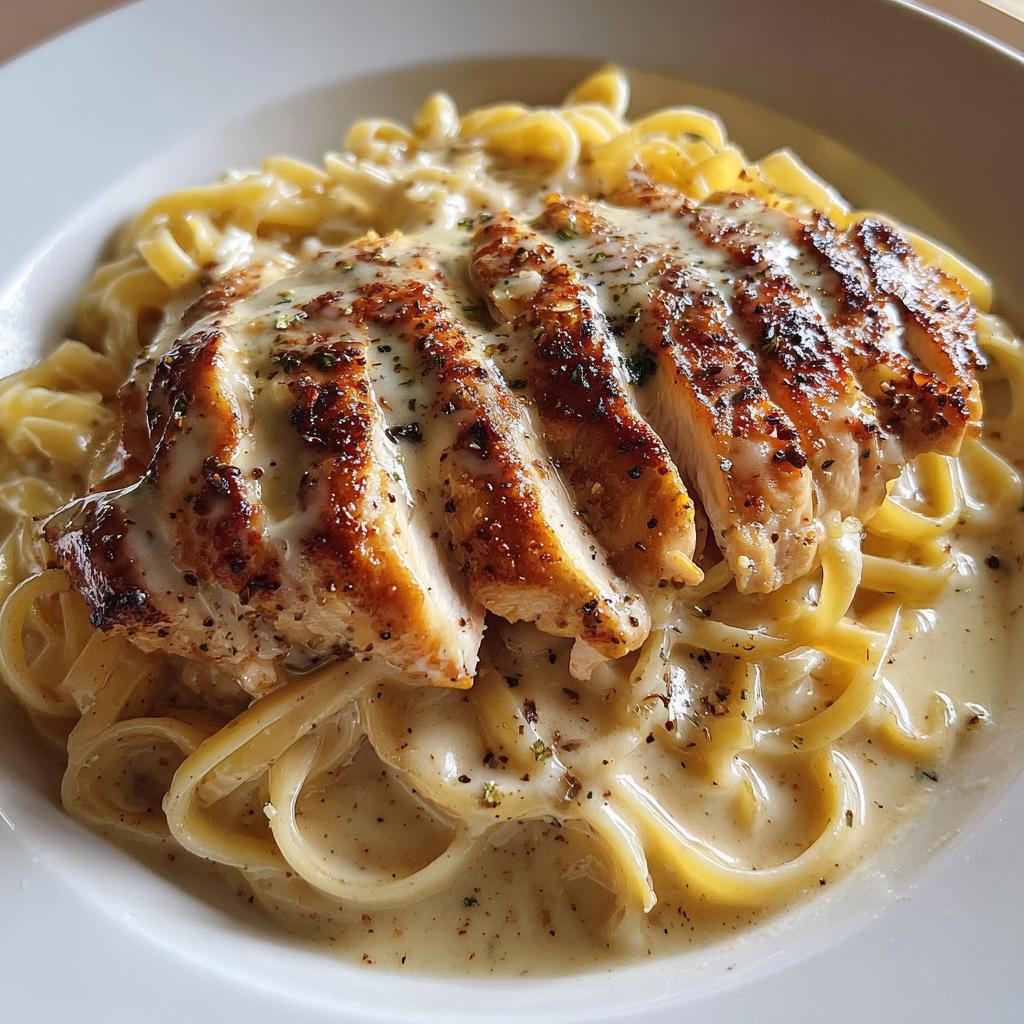 Creamy Garlic Butter Chicken & Linguine in Alfredo Sauce