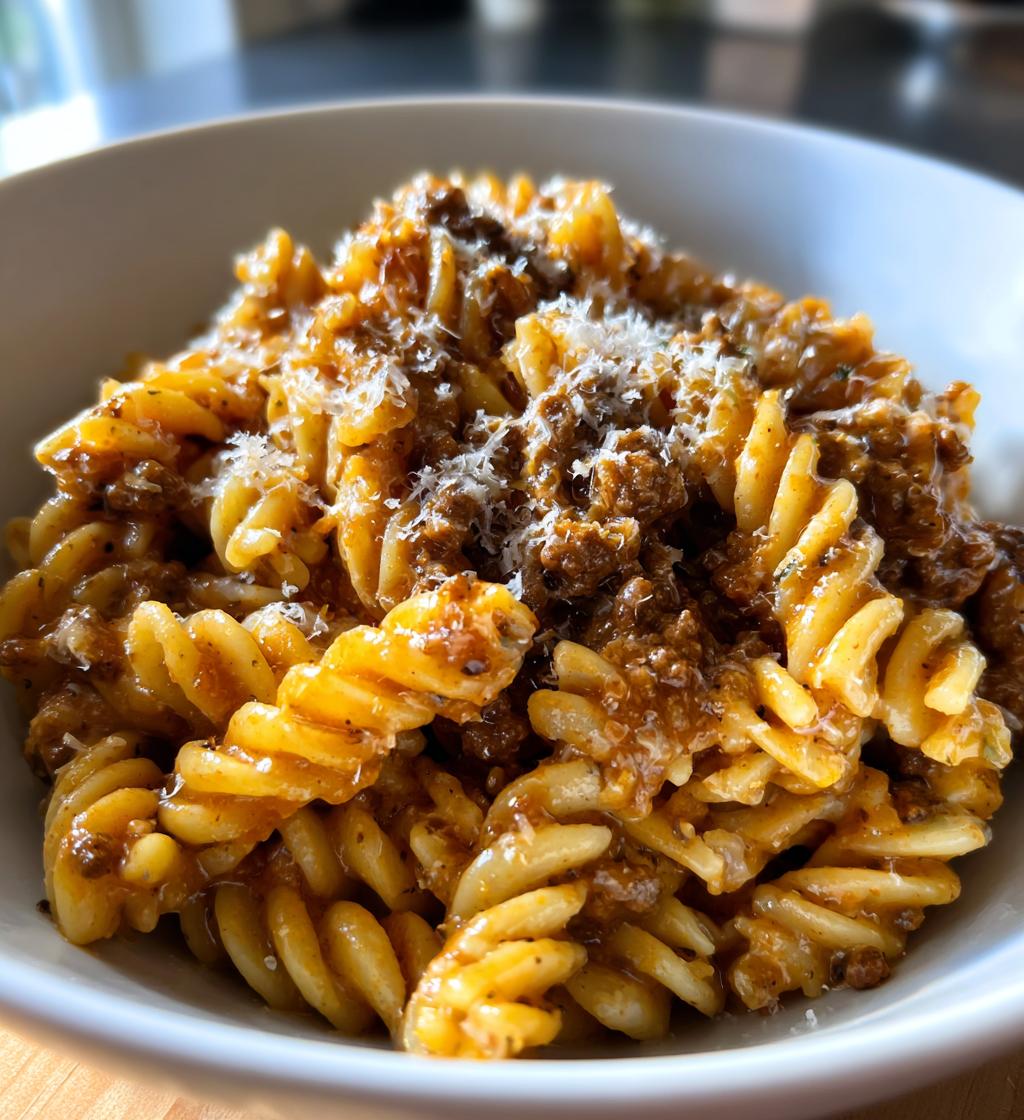 Creamy rotini with ground beef