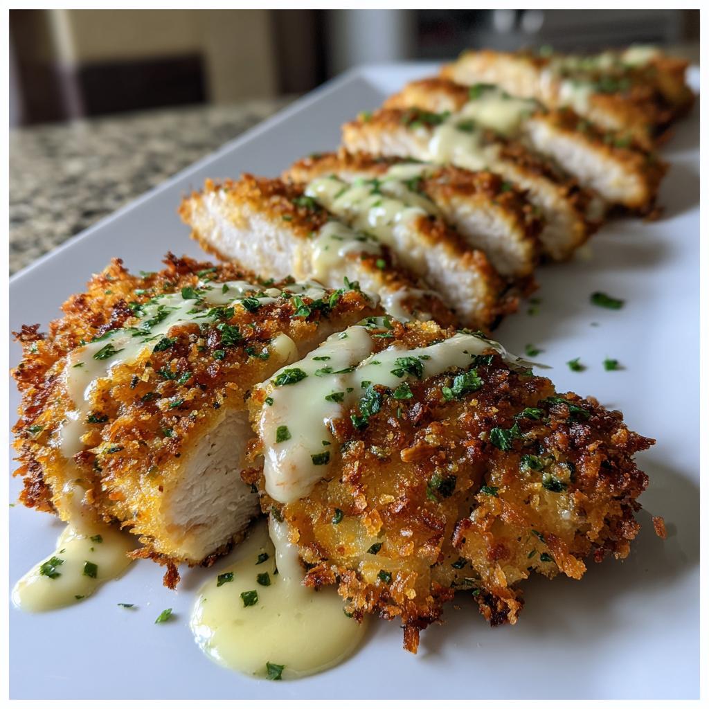 Crispy Parmesan Chicken with Rich Garlic Sauce