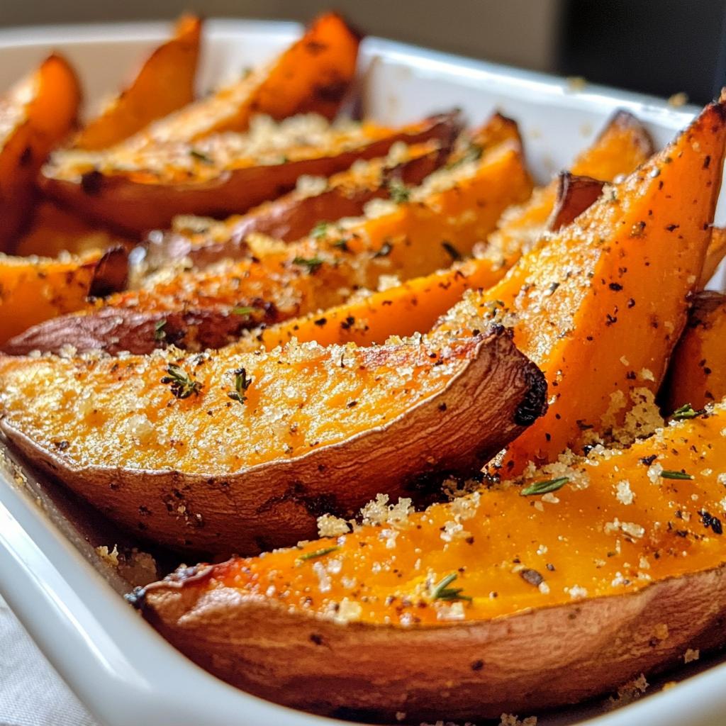 Easy Baked Garlic Parmesan Sweet Potato Wedges