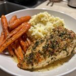 GARLIC HERB CHICKEN WITH MASHED POTATOES AND GLAZED CARROTS is your next family favorite dish