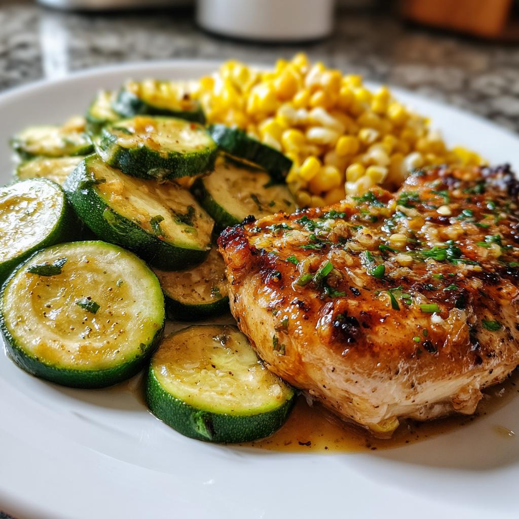 Garlic Butter Chicken with Fresh Zucchini and Sweet Corn - detail 1