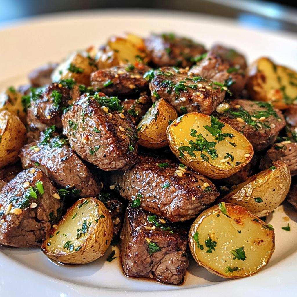 Garlic Butter Herb Steak Bites and Potatoes Recipe in 30 Minutes