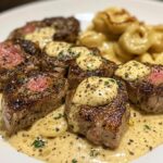 Garlic Butter Steak Bites & Creamy Alfredo Tortellini