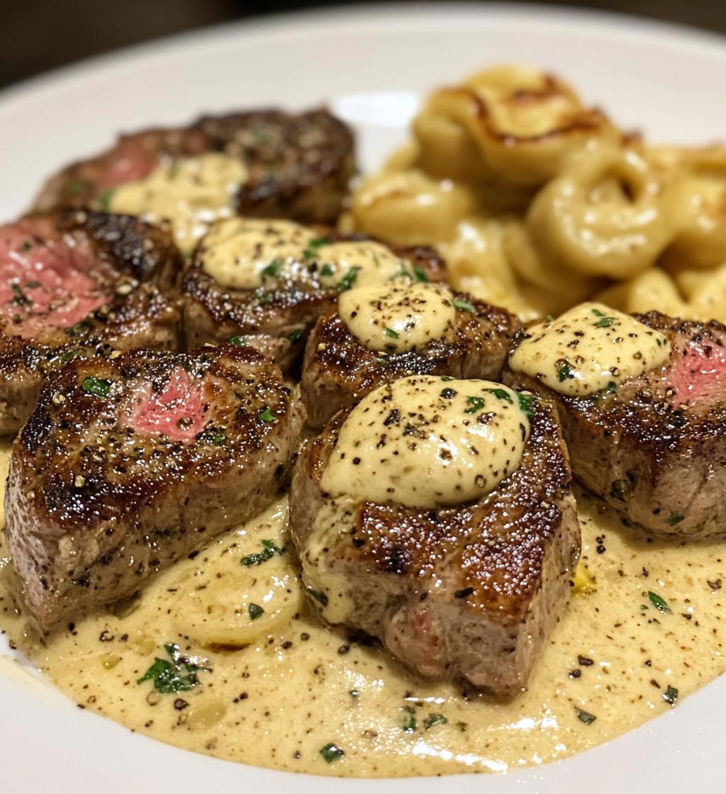 Garlic Butter Steak Bites & Creamy Alfredo Tortellini