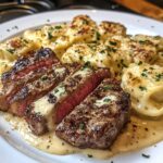 Garlic Butter Steak with Cheese Alfredo Tortellini