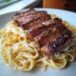 Garlic Butter Steak with Cheesy Linguine in a Four-Cheese Sauce