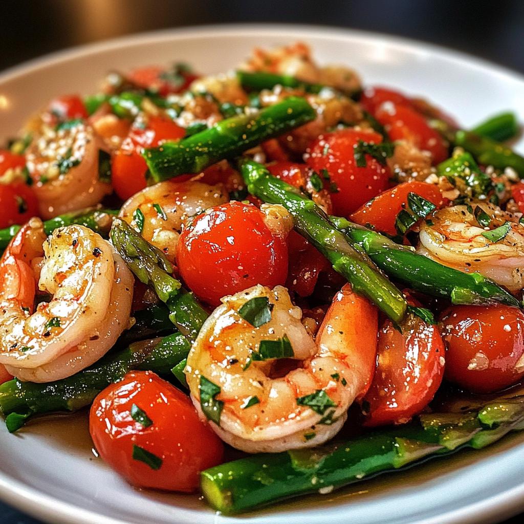 Garlic Prawns with Fresh Tomatoes and Green Asparagus