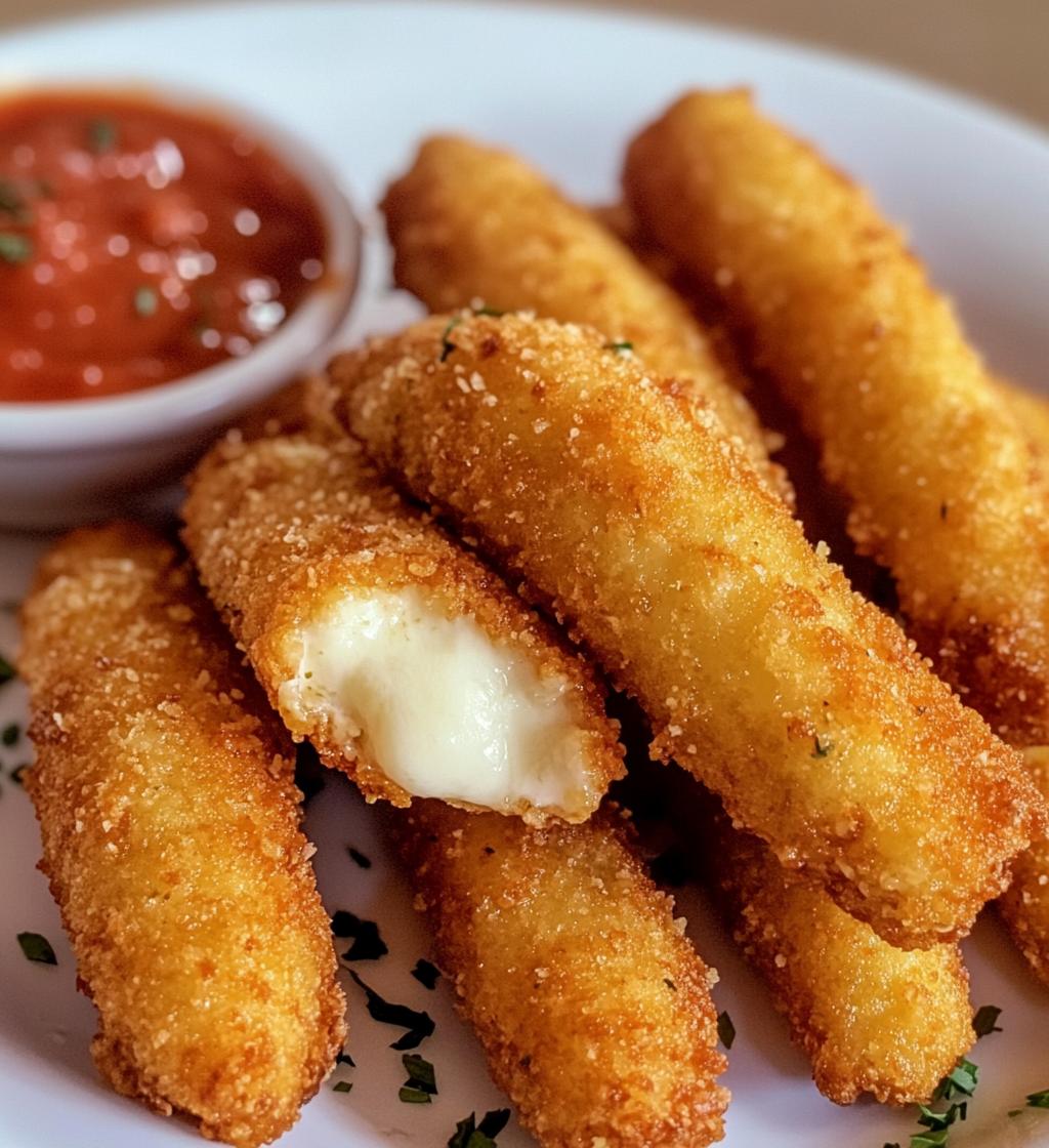 Golden, crispy mozzarella sticks served with rich marinara sauce and a creamy dip