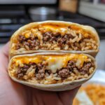 Grilled Cheeseburger Burritos with Rice and Cheese