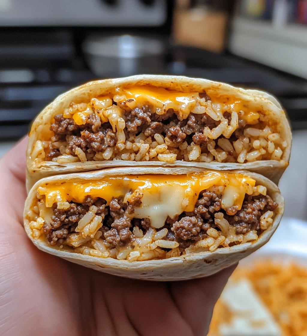 Grilled Cheeseburger Burritos with Rice and Cheese