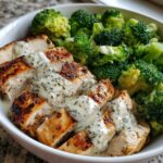 Grilled Chicken Broccoli Bowls with Creamy Garlic Sauce - Simple Healthy Dinner Idea