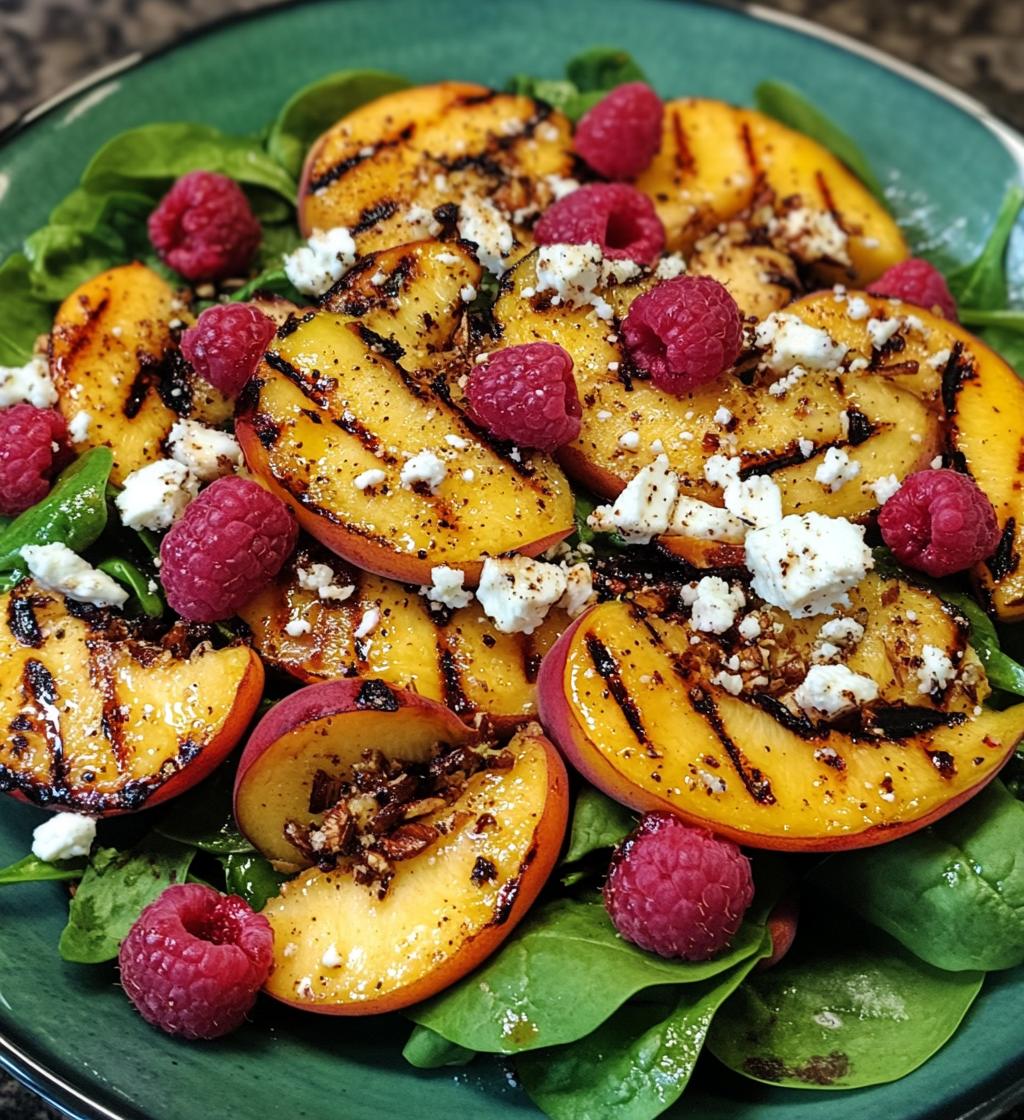 Grilled Peach Salad with Spinach and Raspberries - detail 1